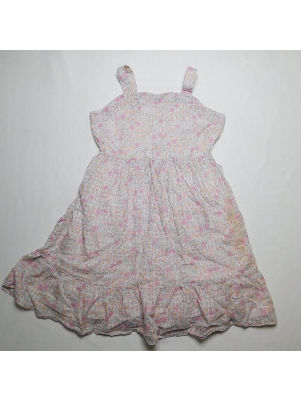 Cat & Jack Girls Size 10 Floral Sundress White Pink Orange Strap Ruffle Hem